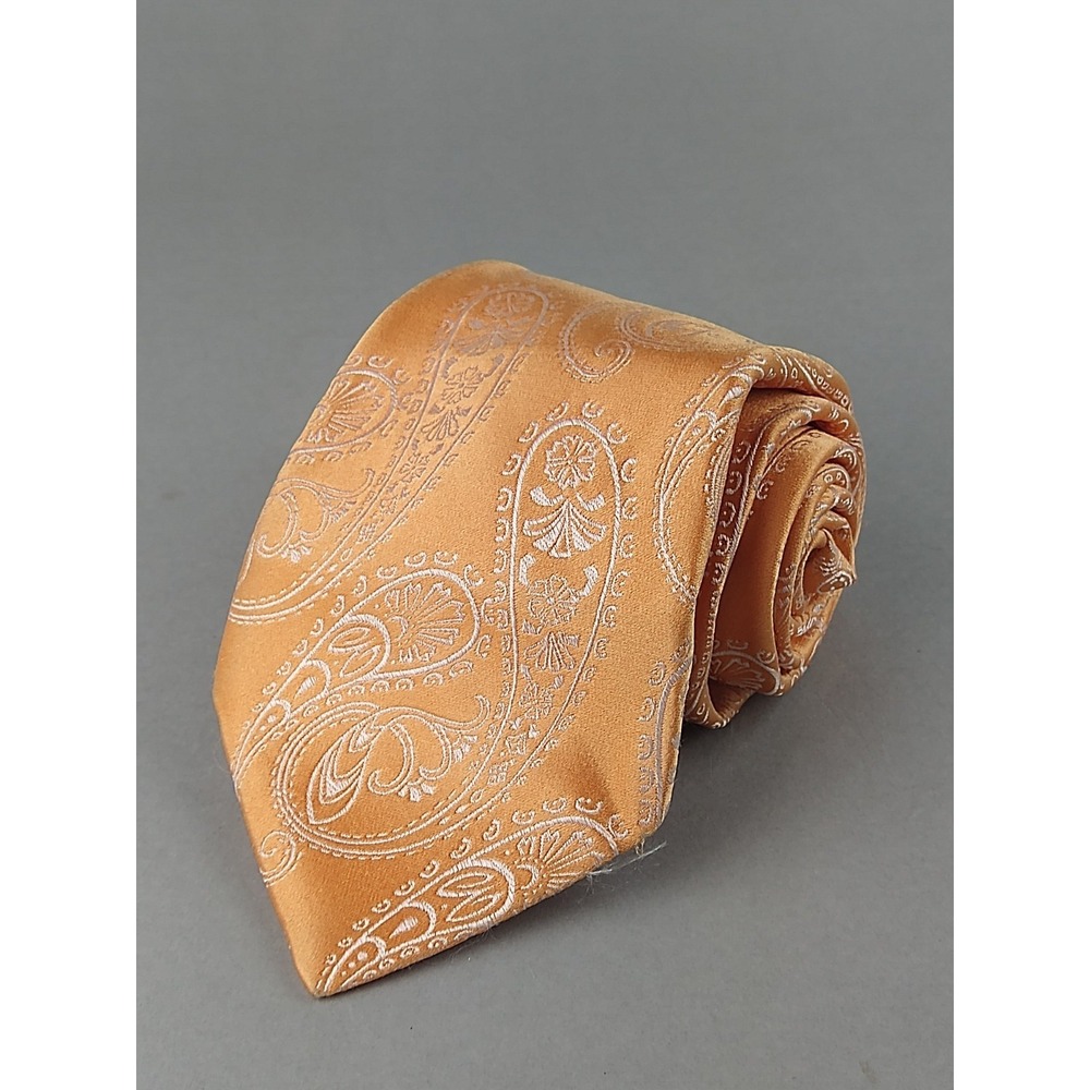 IKE BEHAR 100% Silk Necktie USA Designer Peach Paisley Embroidery Jacquard Tie